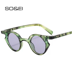 SO&EI Retro Unique Small Cat Eye Sunglasses Women Clear Ocean Lens Shades UV400 Trending Men Punk Round Rivets Sun Glasses