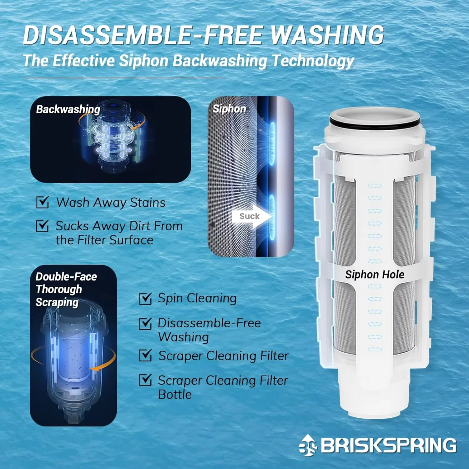BriskSpring 100/300 Micron Spin Down Sediment Filter With Scraper Whole House Water Pre-Filtration System Pre-Filter For Home