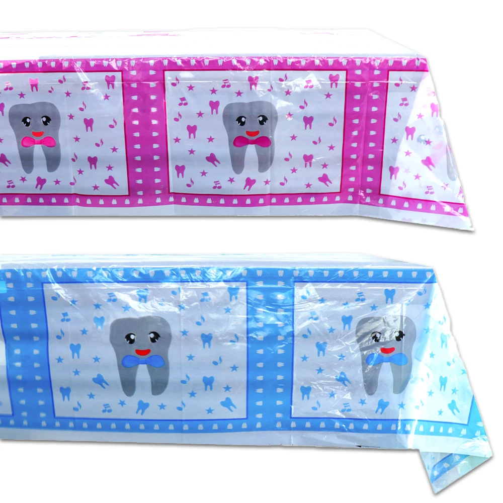 1Pcs Pink Blue Teeth Party Tablecloth Boys Girls Favor Birthday Party Plastic Table Cover Decor Baby Shower Supplies Decorations