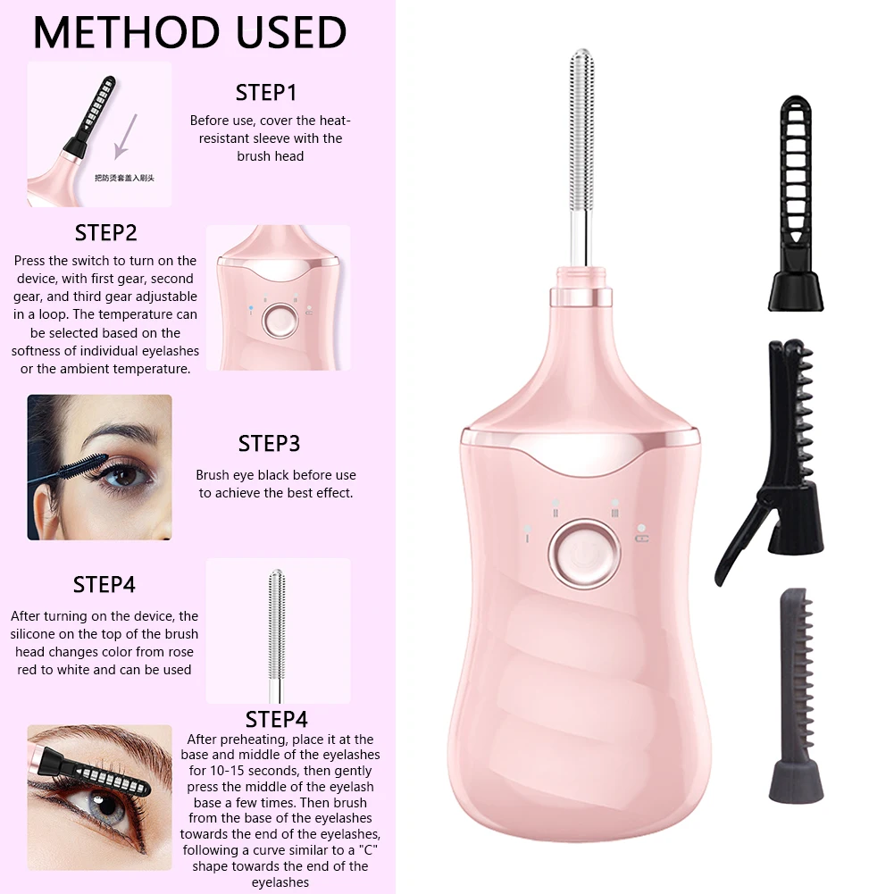 360° Heated Eyelash Curler Portable Eyelash Curling Device With Comb Design Electric Eye Beauty Tool Makeup Supplies