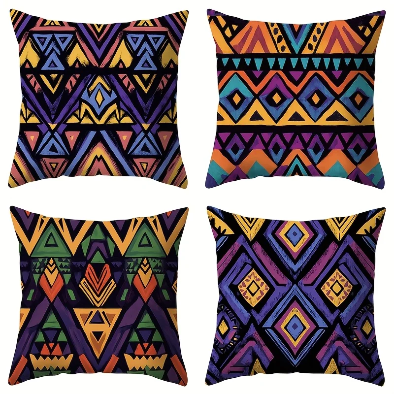 Bright geometric tribal patterns Single-sided printing Short plush Suitable living rooms bedrooms sofas (excluding pillow cores)