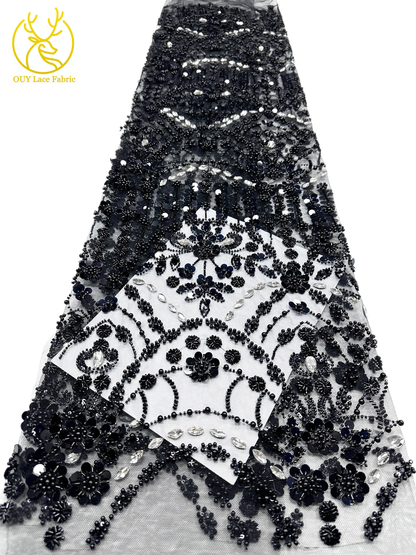 Afrikanischer Spitzenstoff in Traubenlila, französische Pailletten, bestickte Spitze, glitzernde Strass-Spitze für Brautkleider zum Nähen – Detail 27