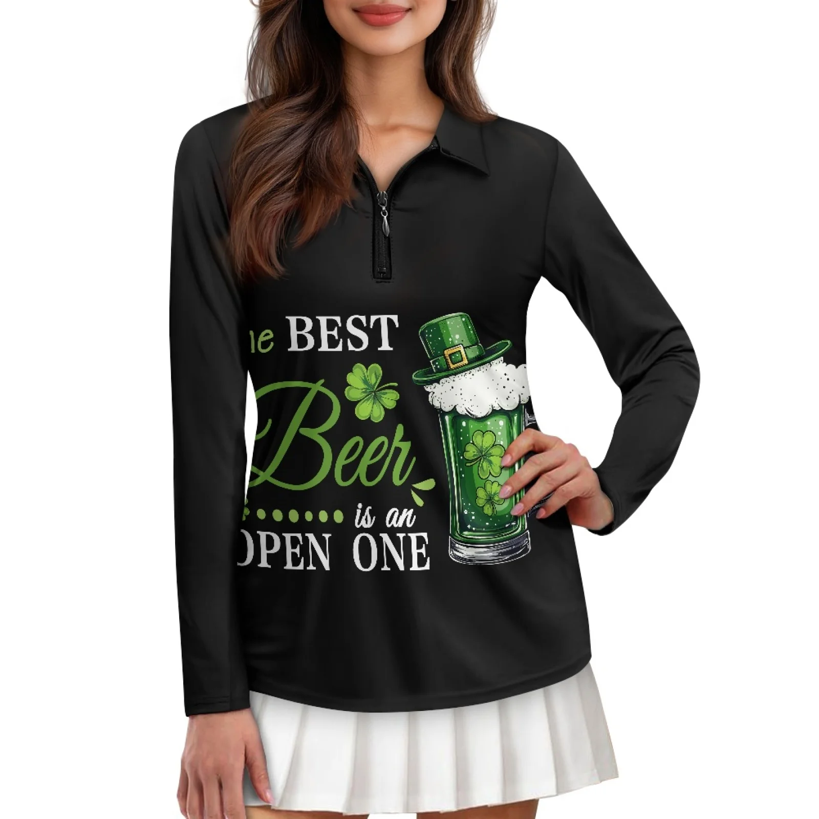 PENSTROLL Clover Beer Print Womens Breathable Golf Shirts Slim Fit Activewear for Yoga