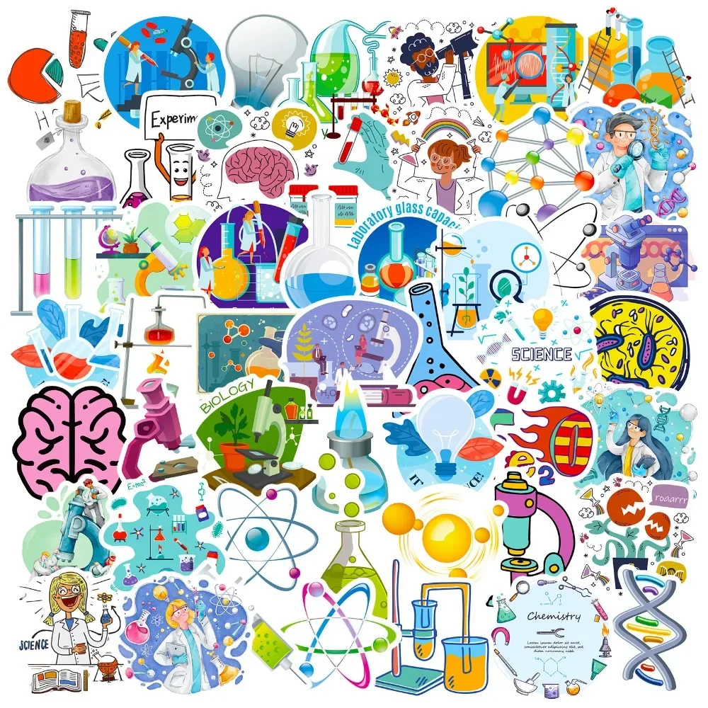 Autocollant de laboratoire scientifique de dessin animé, 50 pièces, décoration esthétique pour ordinateur portable, téléphone, Skateboard, voiture, autocollant étanche, cadeau pour enfants, DIY bricolage