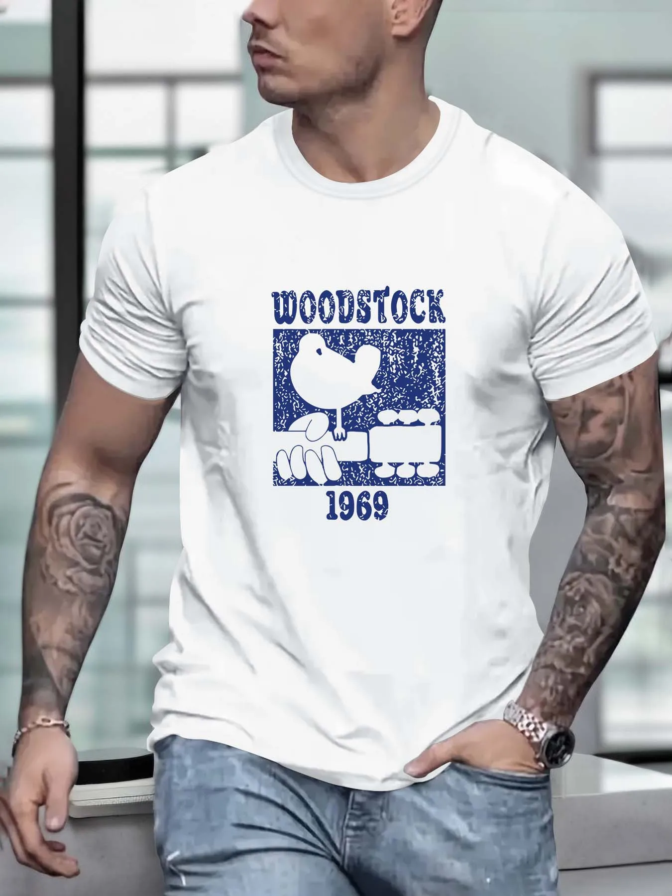 

Винтажная Футболка WOODSTOCK 1969 с круглым вырезом и коротким рукавом-удобная футболка с принтом для повседневной летней одежды-машинная стирка