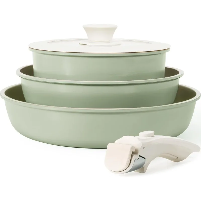 

Pots and Pans Set Nonstick, Ceramic Cookware Set Detachable Handle, Induction Kitchen Cookware Set with Removable Handle