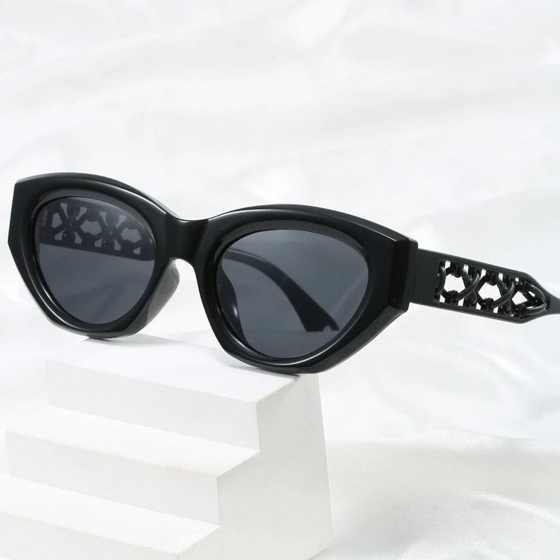 

​​New Retro Small Cat Eye Polarized Sunglasses Women, Woven Leather Leg UV400 Sun Protection High Quality Vintage Chic Shades​​
