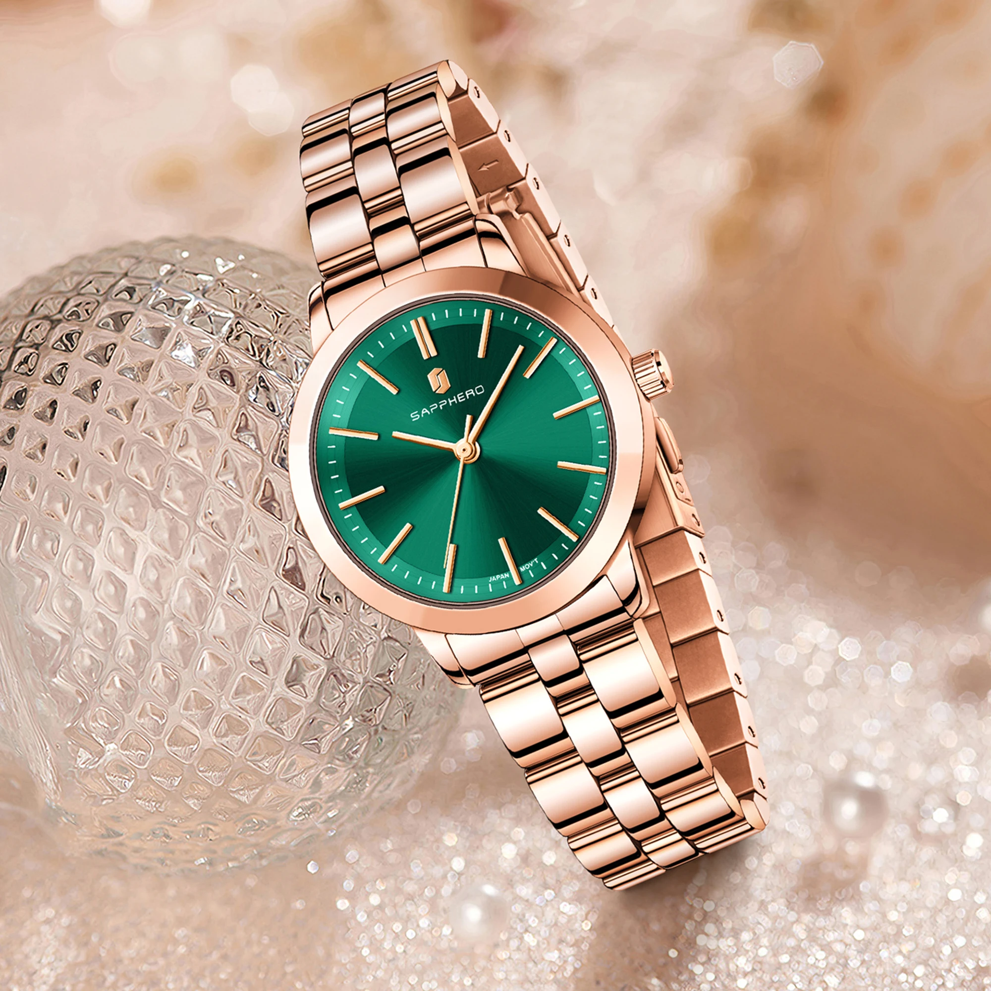 

SAPPHERO Women's watch Trendy Rose Gold Women Watch Luxury Stainless steel Strap Waterproof Casual Watch Boho Accessories Clock
