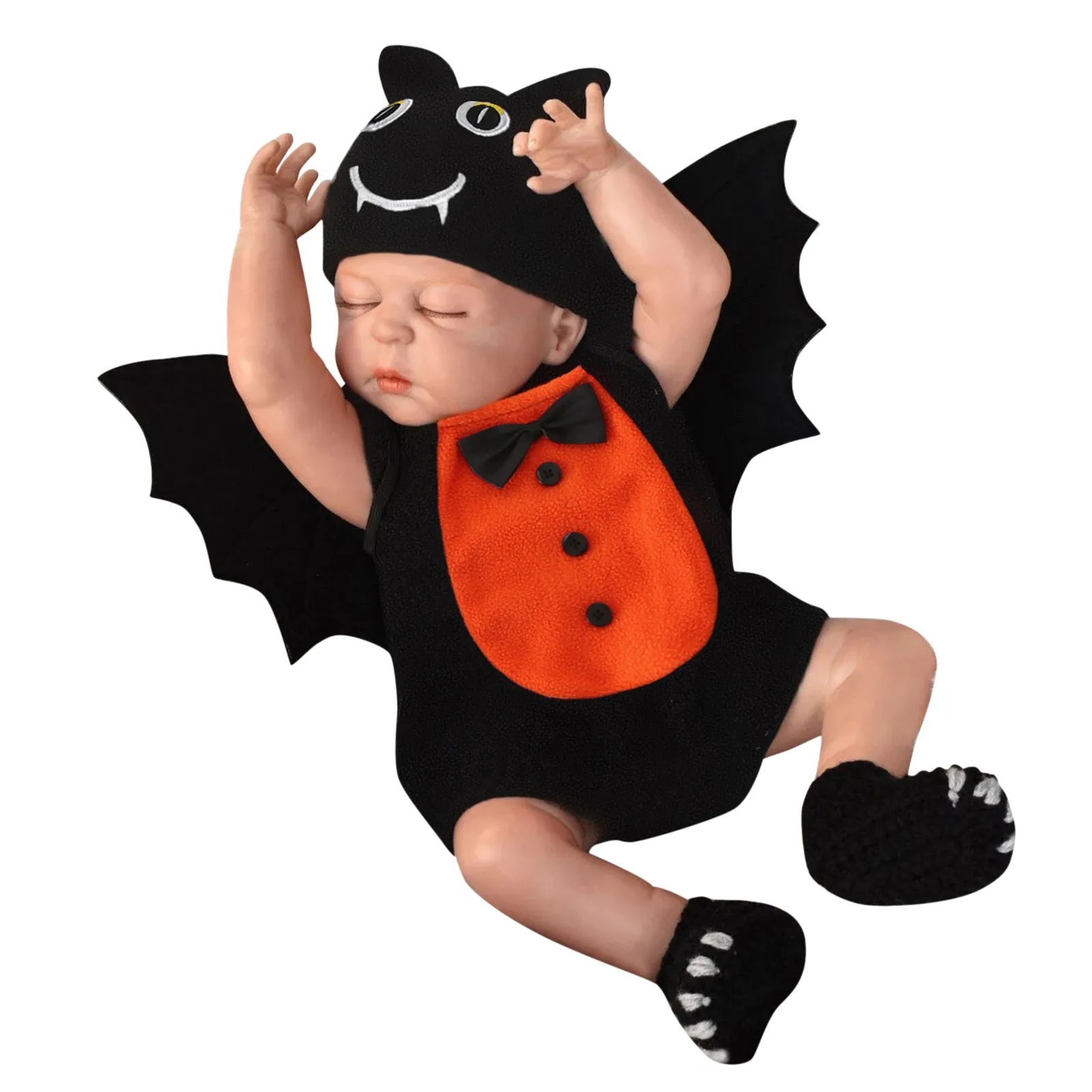 Toddler Infant Baby Girls Boys Halloween Bat Monster Soft Fleece Romper Jumpsuit Sets With Wing Hat 3PCS Set Costumes