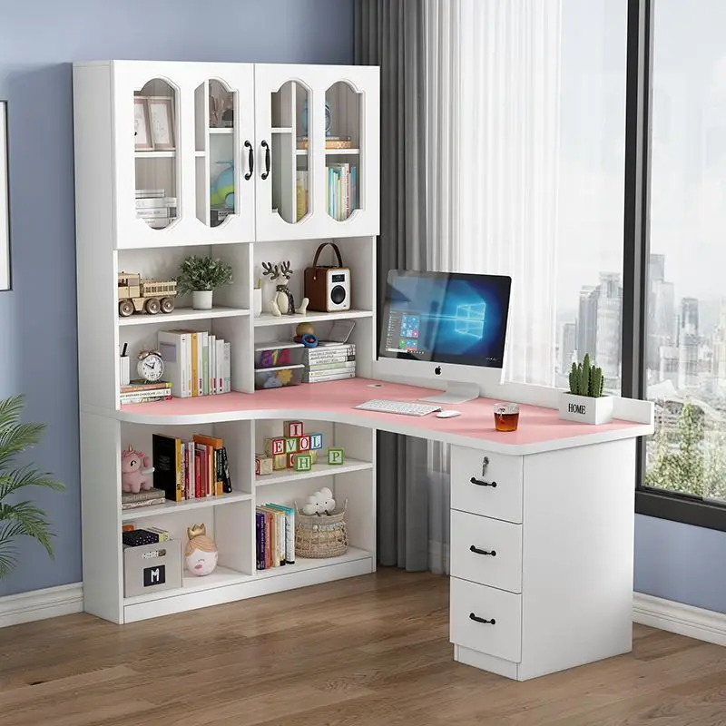

Solid wood computer desk corner desk bookshelf combination desktop writing table with bookcase household children's bedroom