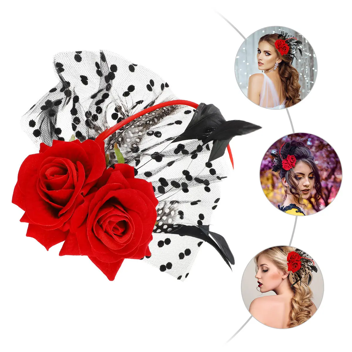 

Red Rose Bridal Hair Clip with Lace Floral Design for Wedding Beach Prom Garden Party Photo Shoot Masquerade Ball Hair