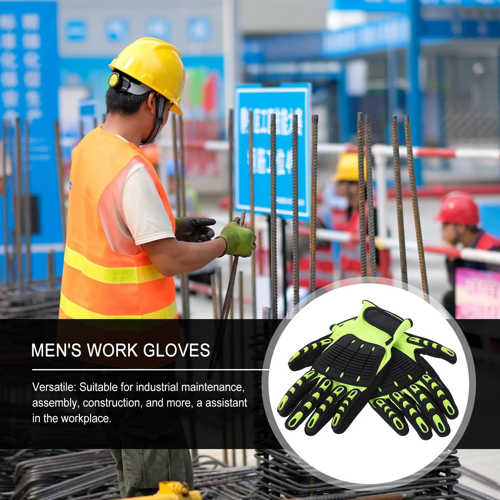 

1 Pair Protective Heavy Duty Work Gloves Cut Resistant Anti-Impact Non-Slip Gardening Gloves for Construction Maintenance