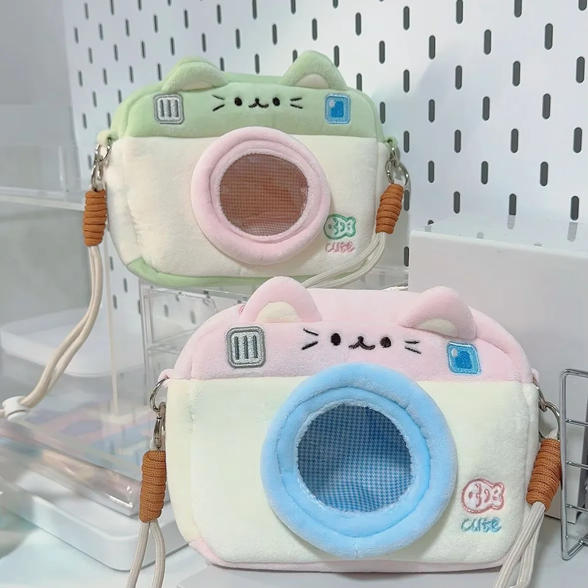 Sweet Cute Cat Camera Shoulder Bag Women Cartoon Plush Soft Color Block Crossbody Bags Ladies Student Square Small Purse