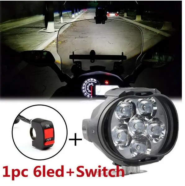Motorcycles Headlight LED Axiliary Fog Light 6 LED 60W White Work Light High Beam Low Beam Flash Three Modes Fog Lights