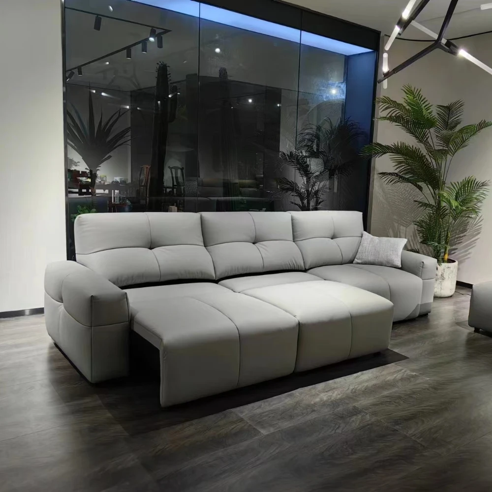Italian Genuine Leather Couch with Functional seats - Modern Electric Convertible Sofa Bed, Living Room Sleeper Sofa