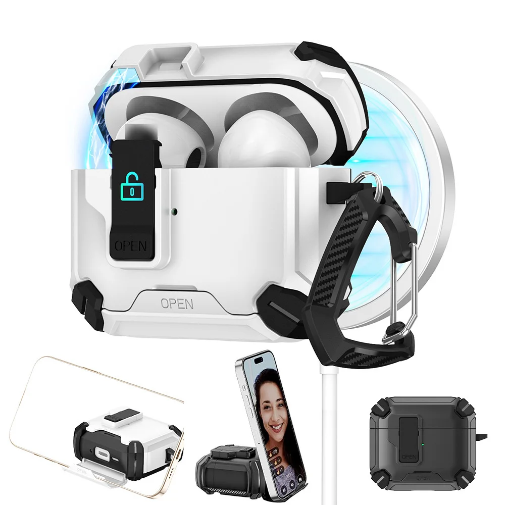 Automatische Open Lock Kopfhörer Abdeckung für AirPods 4 Fall Shell Für Apple AirPods Pro 2 4 3 2 1 Pro2 Kopfhörer Funda Mit Halterung