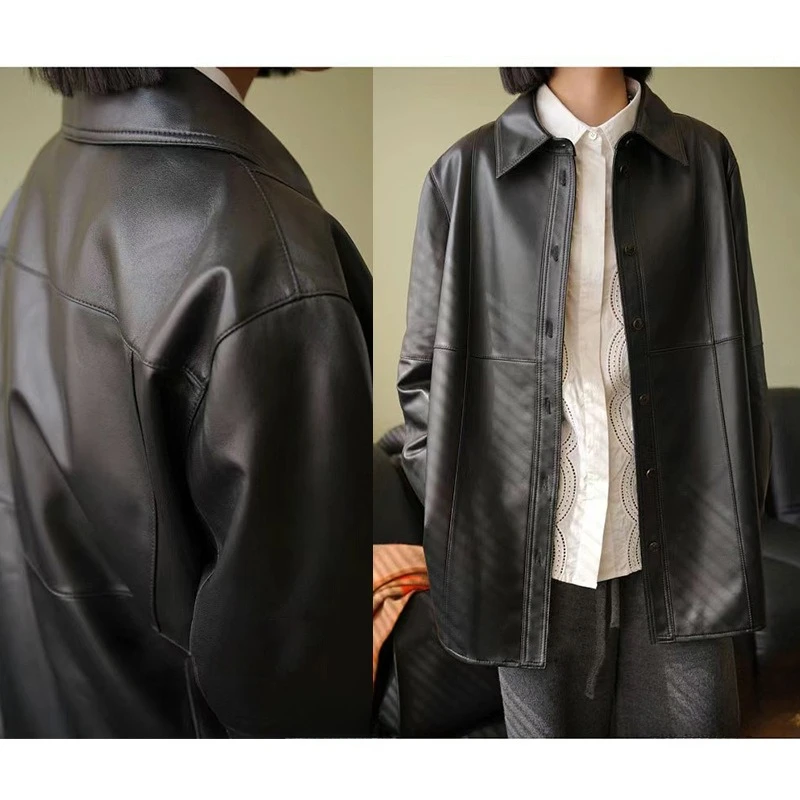 LUXURY-Casual Leather Shirt with Soft Protein Leather Lining and a Bright Velvet Feel, Handsome and New Leather Top