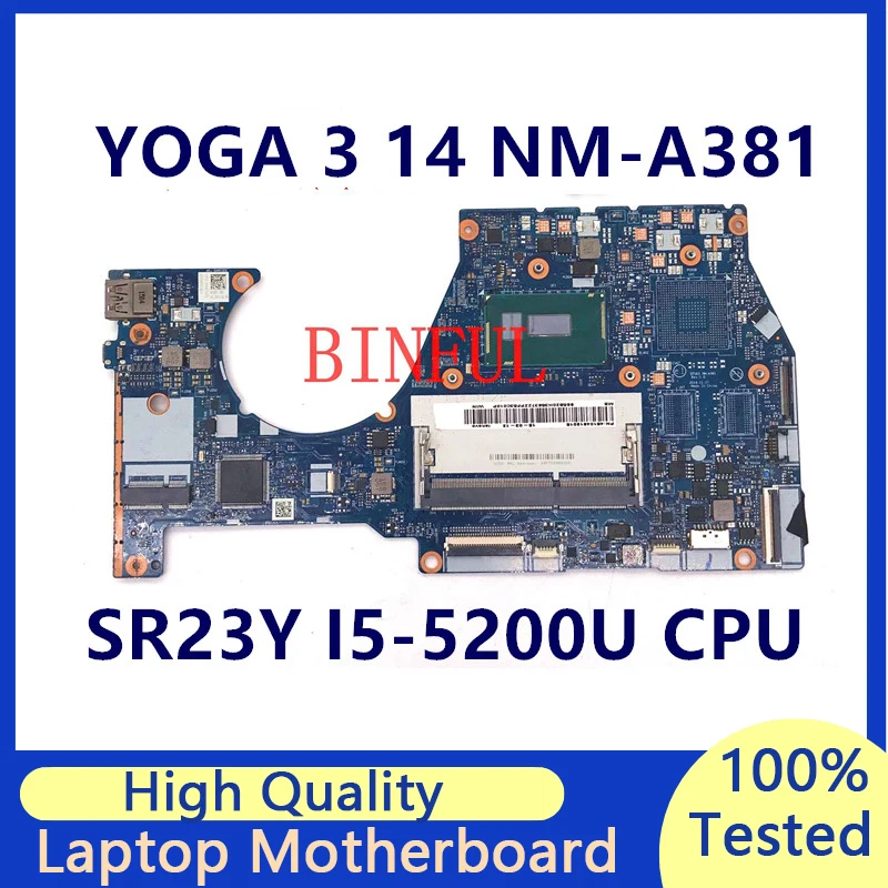 Placa-mãe para laptop para Lenovo, Mainboard para Lenovo Yoga 3 14, BTUU1, NM-A381, 5B20H35637, SR23Y, I5-5200U CPU, 100% totalmente testado, bom