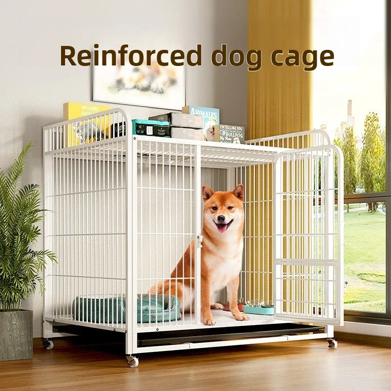 Iron Dogs Cage Safety Anti-collision Lock Kennel Large Dogs Thicken Dog Cages Anti-oxidation Mute Wheels Pet Products Supplies