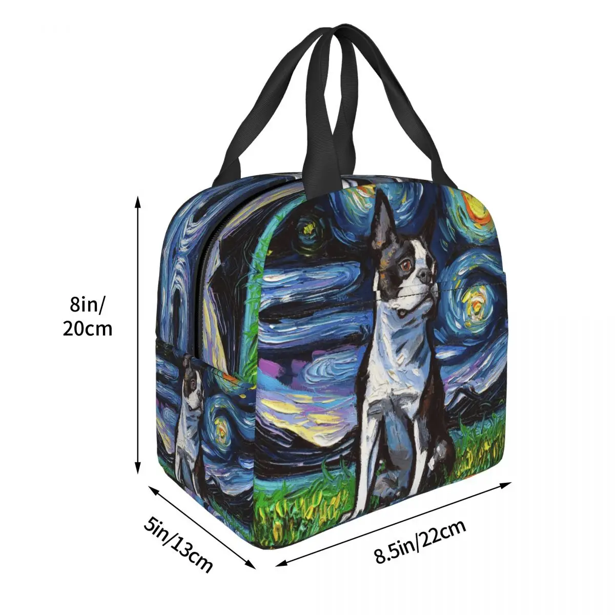 Starry Night-Bolsa de almuerzo con aislamiento de perro Boston Terrier, fiambrera térmica impermeable para mujeres y niños, bolso de comida para Picnic escolar