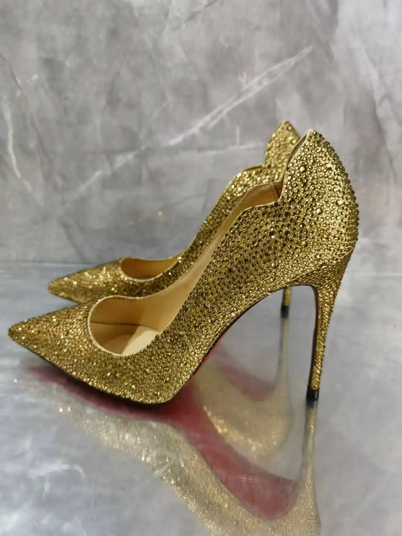 Warm Red Pointed Toe Sequin Super High Heel Women Pumps Slip On Stiletto Bling Party Dress Shoes Designer Wedding Shoes