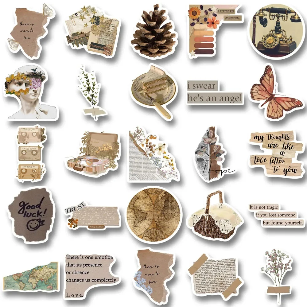 10/30/52pcs Retro Art Pattern Graffiti Stickers Vintage Aesthetic Sticker DIY Scrapbook Luggage Phone Waterproof Decals Packing