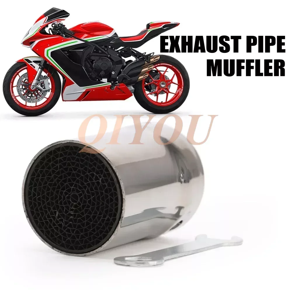 Universal 48mm Inlet Stainless Steel Exhaust Muffler Motorcycle Round Muffler Exhaust Pipe 67mm Long, with Wrench