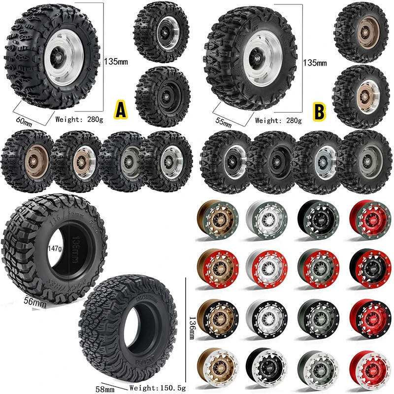

4pcs 135*55*66mm Crawler R2.6-inch Black Mud Wheel Hub JC Tire JK MK07 Yikong (YK) CROSSRC Big Leopard Duxxi CK5811