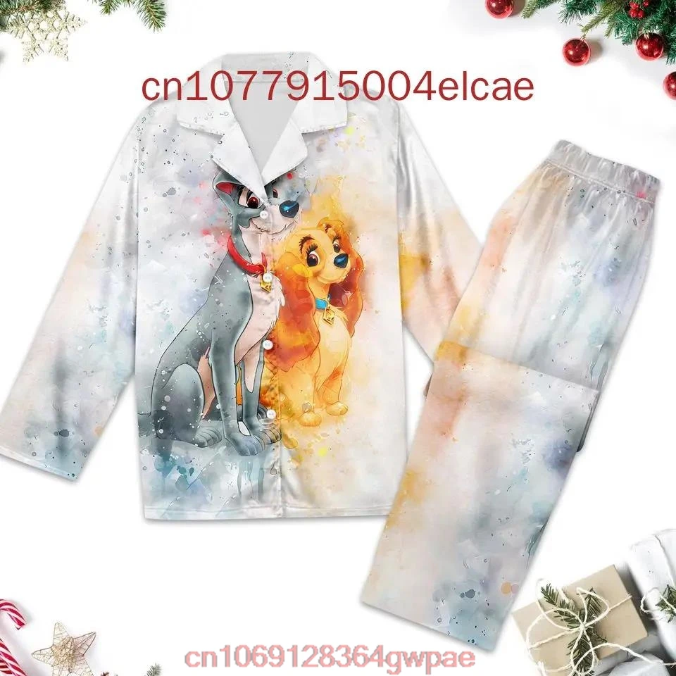 2024 New Disney Lady and the Tramp Pajama3D Printed Casual Men's and Women's Long Sleeve Shirt Pajama Set