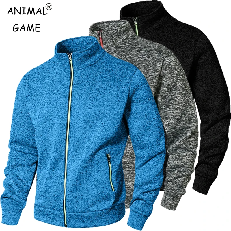 

Animal Game Men's Casual Sweatshirts Zipper Cardigan Coats Outdoor Long Sleeve Jackets Sport Turtleneck Oversize Warm Outerwear