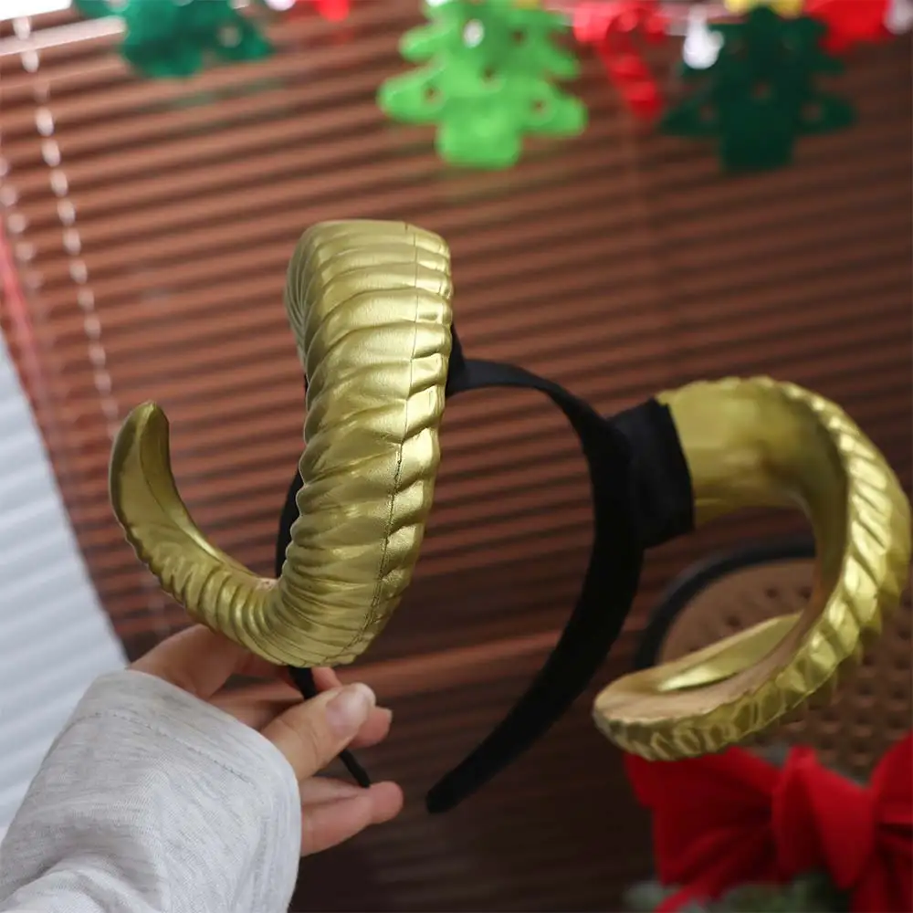 Artificial Black Demon Horn Headwear Realistic Gothic Halloween Devil Headband Reusable Unisex Goat Horn Hair Hoop Photo