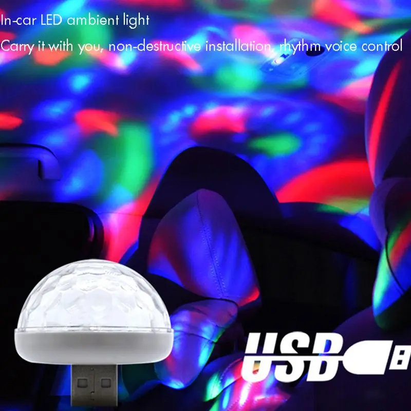 Interieur Autolichten Sound Activated Rgb Kleurrijke Led Sfeer Verlichting 3-Kleur Usb Opladen Mini Auto Dj Stage Light bal