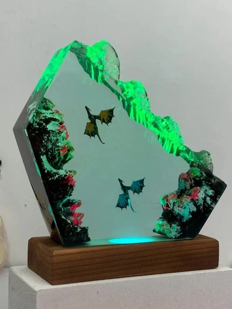 ドラゴン出発生物樹脂テーブルライト創造的なアート装飾ランプ飛龍テーマナイトライト USB 充電
