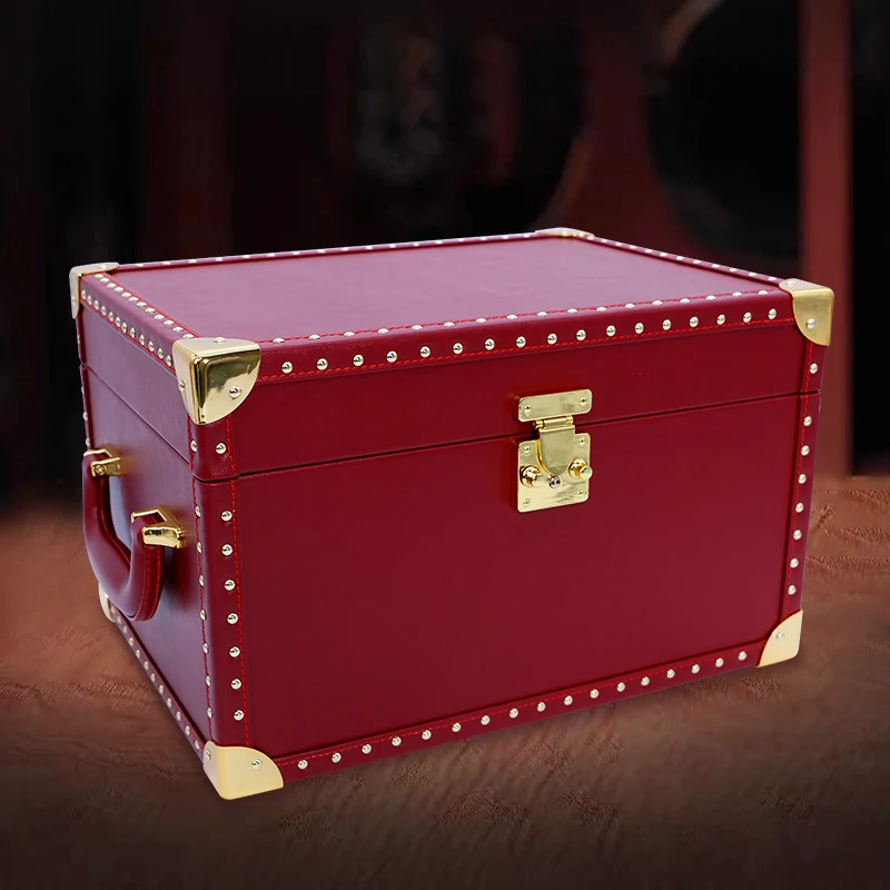 

Customized Wooden Box Pu Leather Gift Collect Box Luxury Hand Metal Setting Jewelry Box Wood Jewelry Organizer
