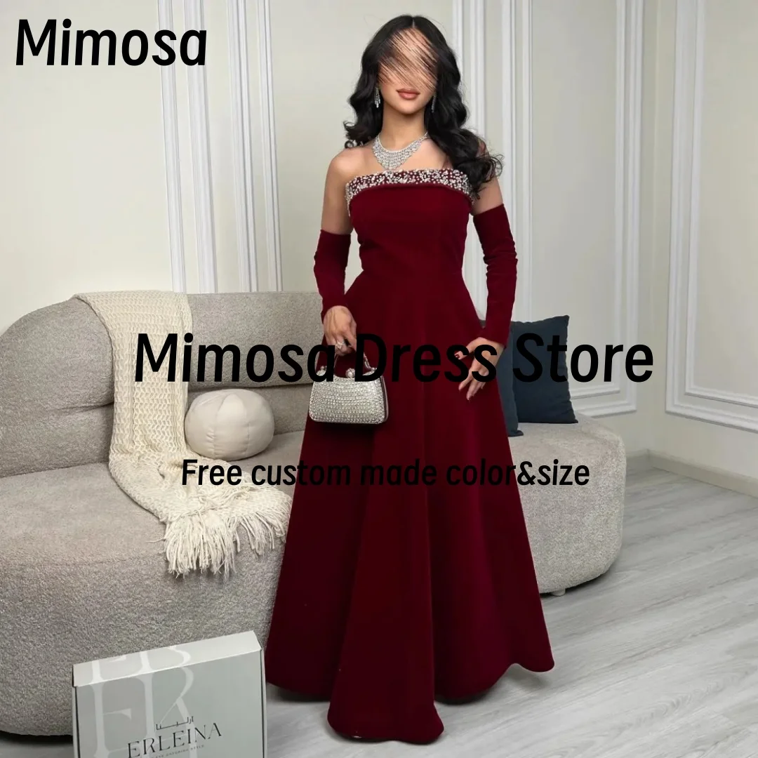 

Mimosa бордовые платья для выпускного вечера из бисера без бретелек свадебное платье со съемными длинными рукавами Саудовские вечерние платья по индивидуальному заказу