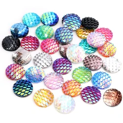 40pcs 8mm 10mm 12mm Mix Colors Mermaid Fish Scale Flat back Rhinestone Round Cabochon Embellishment Scrapbooking DIY Crafts