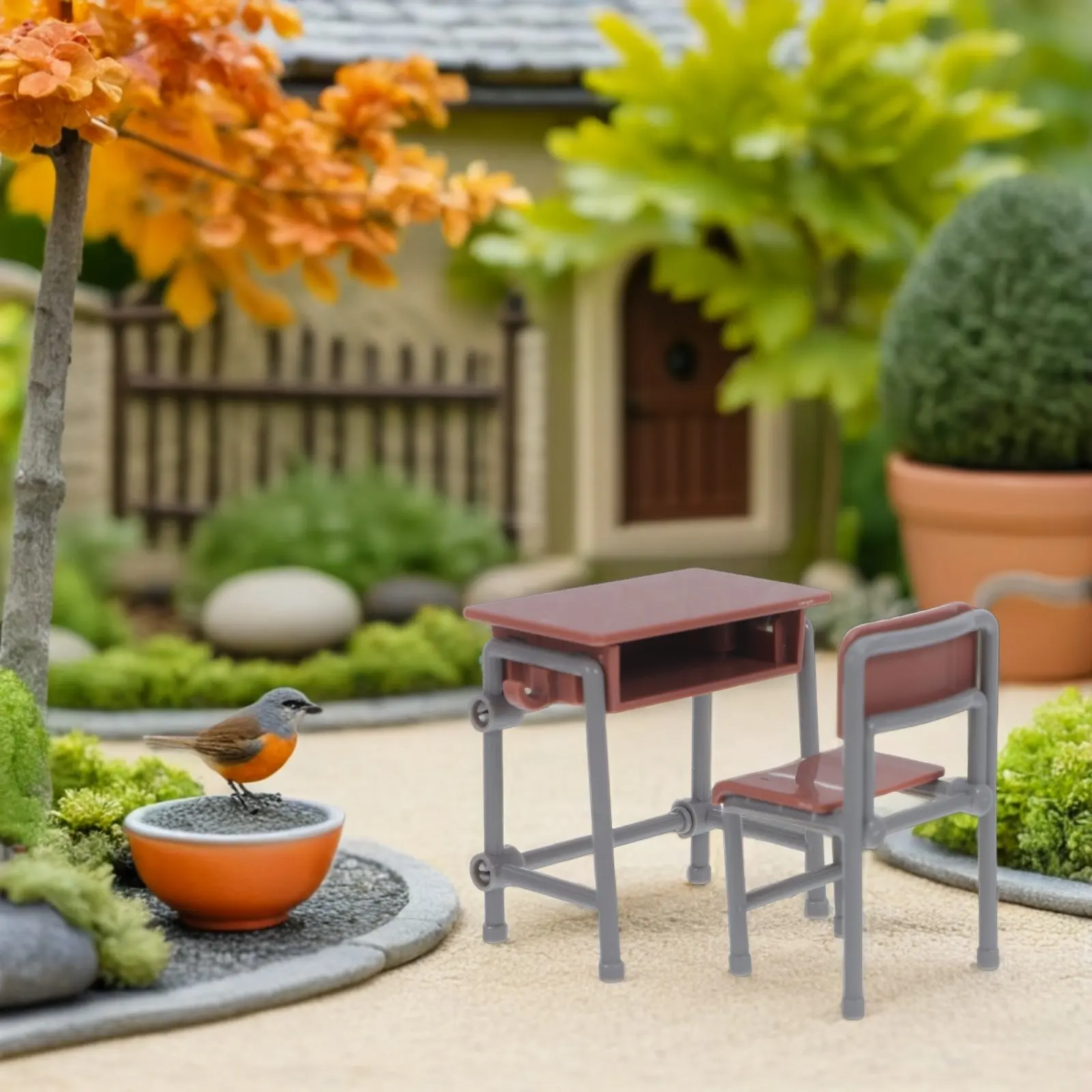 

5Sets Miniature Desk and Table Set Realistic Fake School Dining Furniture for Dollhouse Study Room Decor Educational Creative