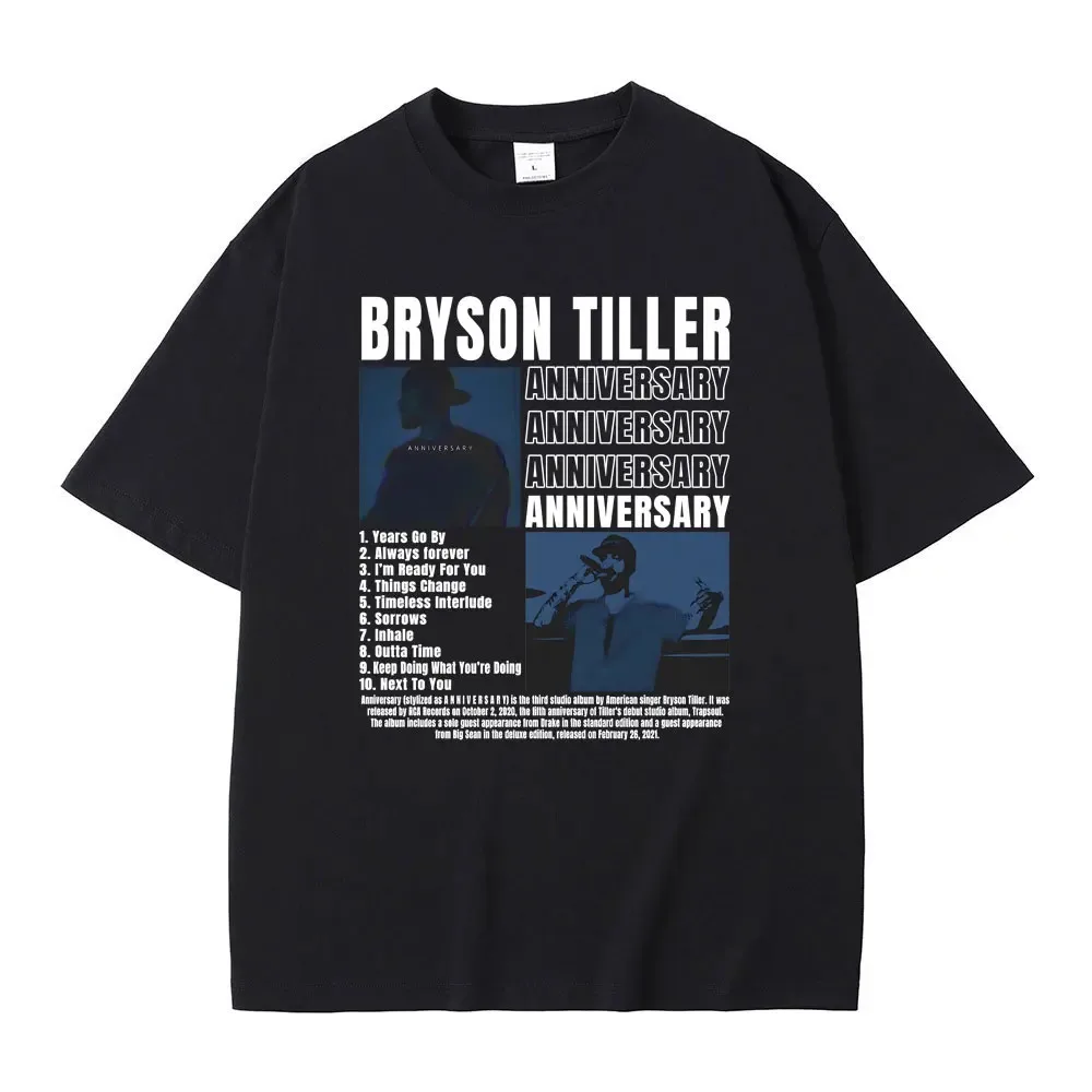 Rapper Bryson Tiller ANNIVERSARY Album Cover Graphic T-shirt Men Hip Hop Casual Oversized Tshirt Men's Vintage Short Sleeve Tees