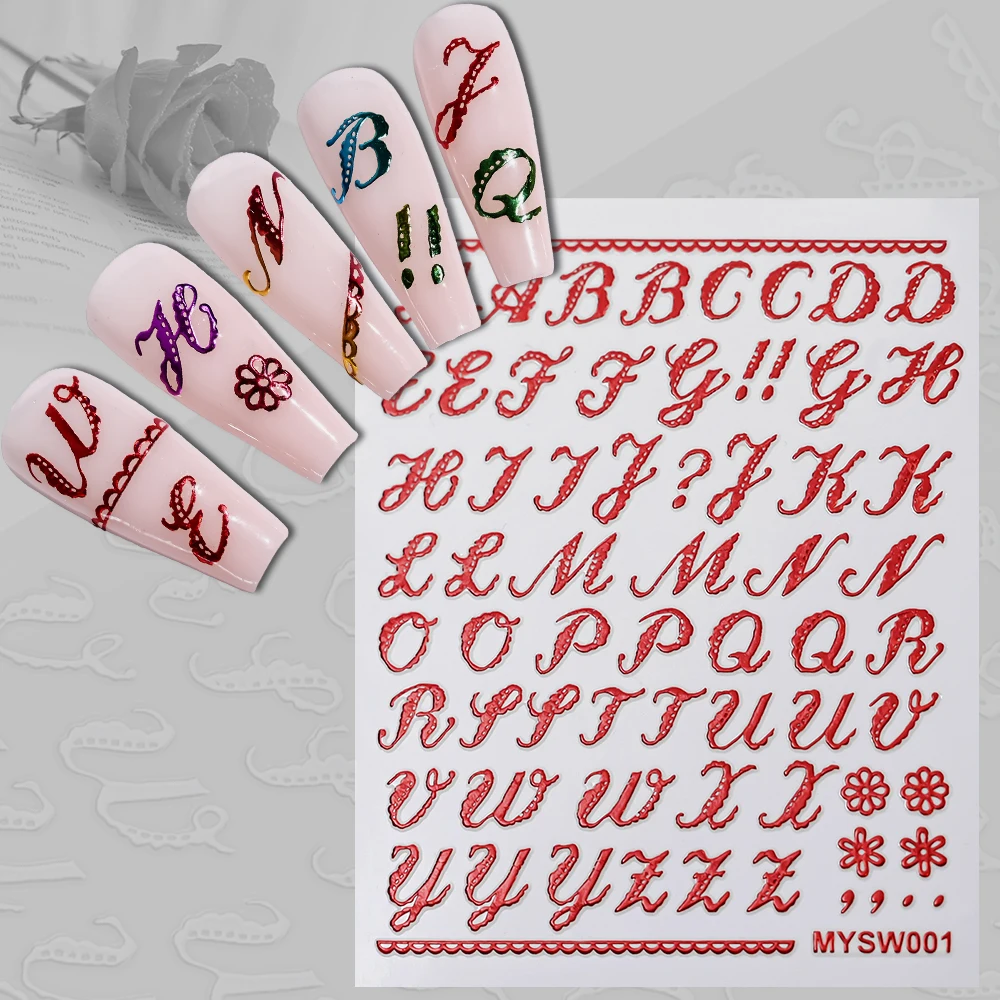 Autocollants adhésifs pour les ongles, petit alphabet romain, lettres dorées, argentées et noires, décalcomanies anglaises GROSliders, décorations de manucure, 1 pièce