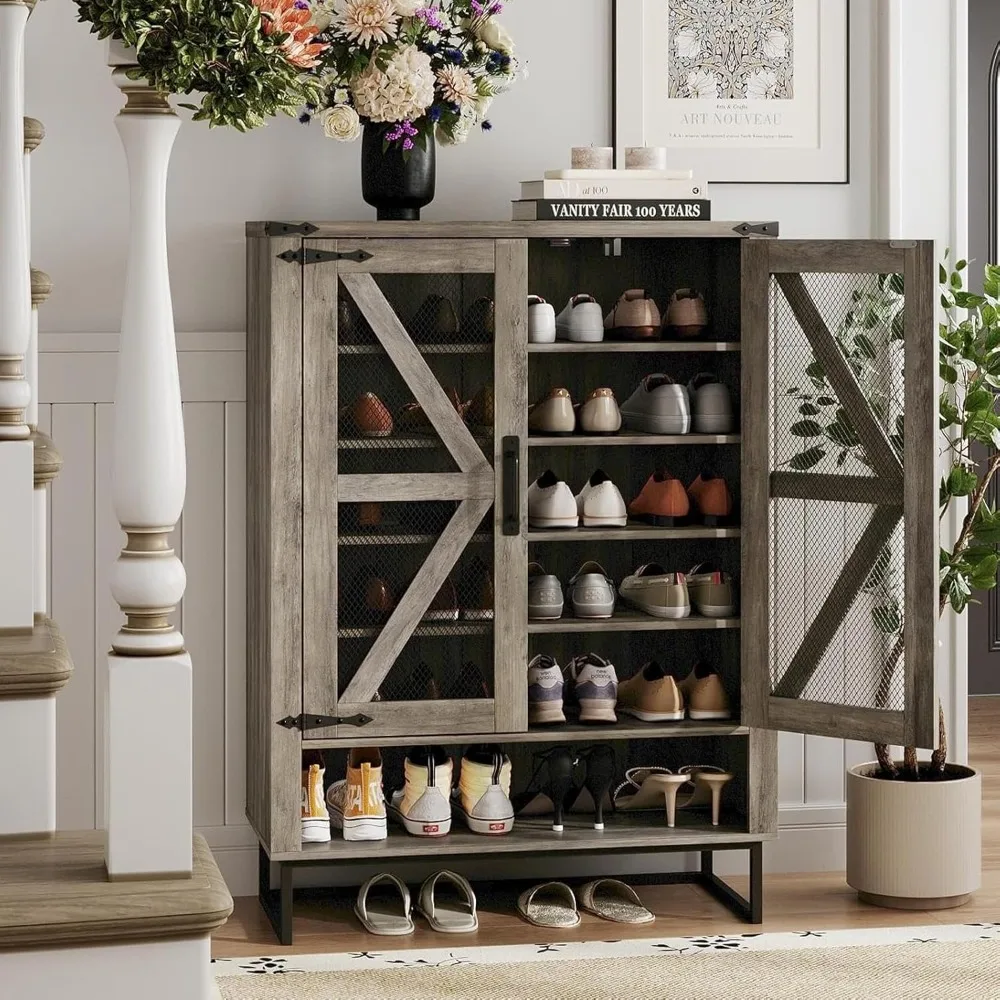 

Farmhouse Shoe Cabinet with Doors, 6-Tier Shoes Rack Shoe Storage Organizer with Adjustable Shelves & Metal Legs