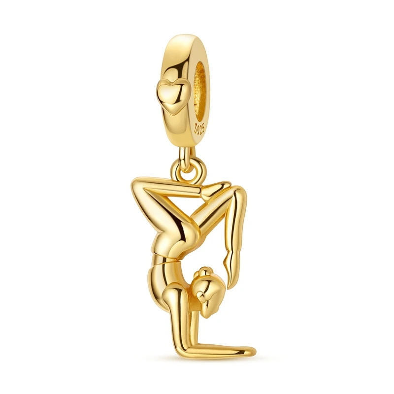 

925 Sterling Silver Golden Charms Bead Zircon Yoga Dangle Fit Original Bracelet Women Jewelry Gift