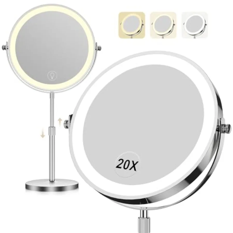 

Makeup Mirror with Lights 1x/20x 360 Rotation Vanity Mirror Brightness Adjustable Lighted Makeup Mirror with Magnification 5000