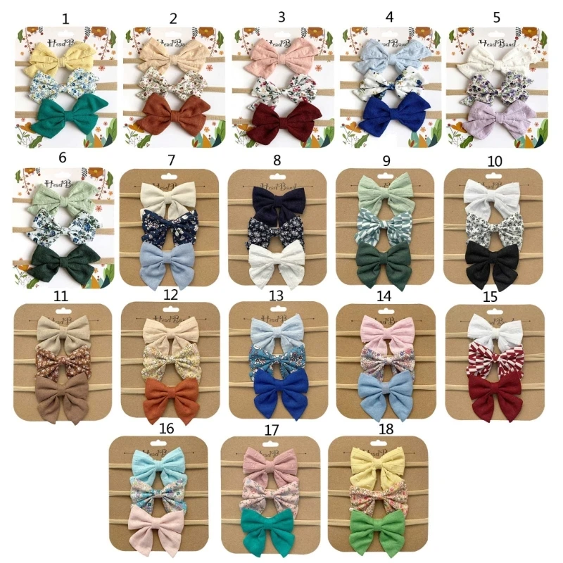 Baby Headband Bowknot Hairband 3PCS Newborn Jacquard Hair Band Toddler Hair Accessory Infant Headwrap Photography Props