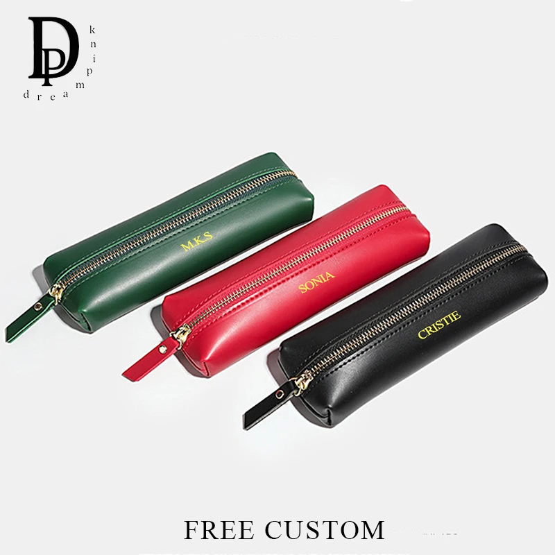 

Engrave Letters PU Leather Luxury Pen Bag Custom Name Business Office Student Pen Pouch Personalized Storage Bag Cosmetic Bag