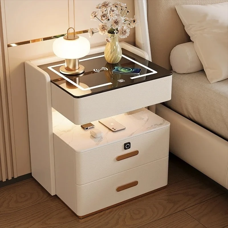 Smart Bedside Table Modern Simple Light Luxury Household Bedroom Storage Multifunctional Solid Wood Bedside Table