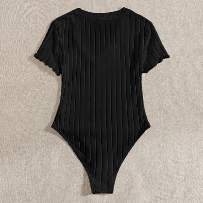 Verão feminino sexy magro algodão com nervuras tripulação pescoço de uma peça para mulher