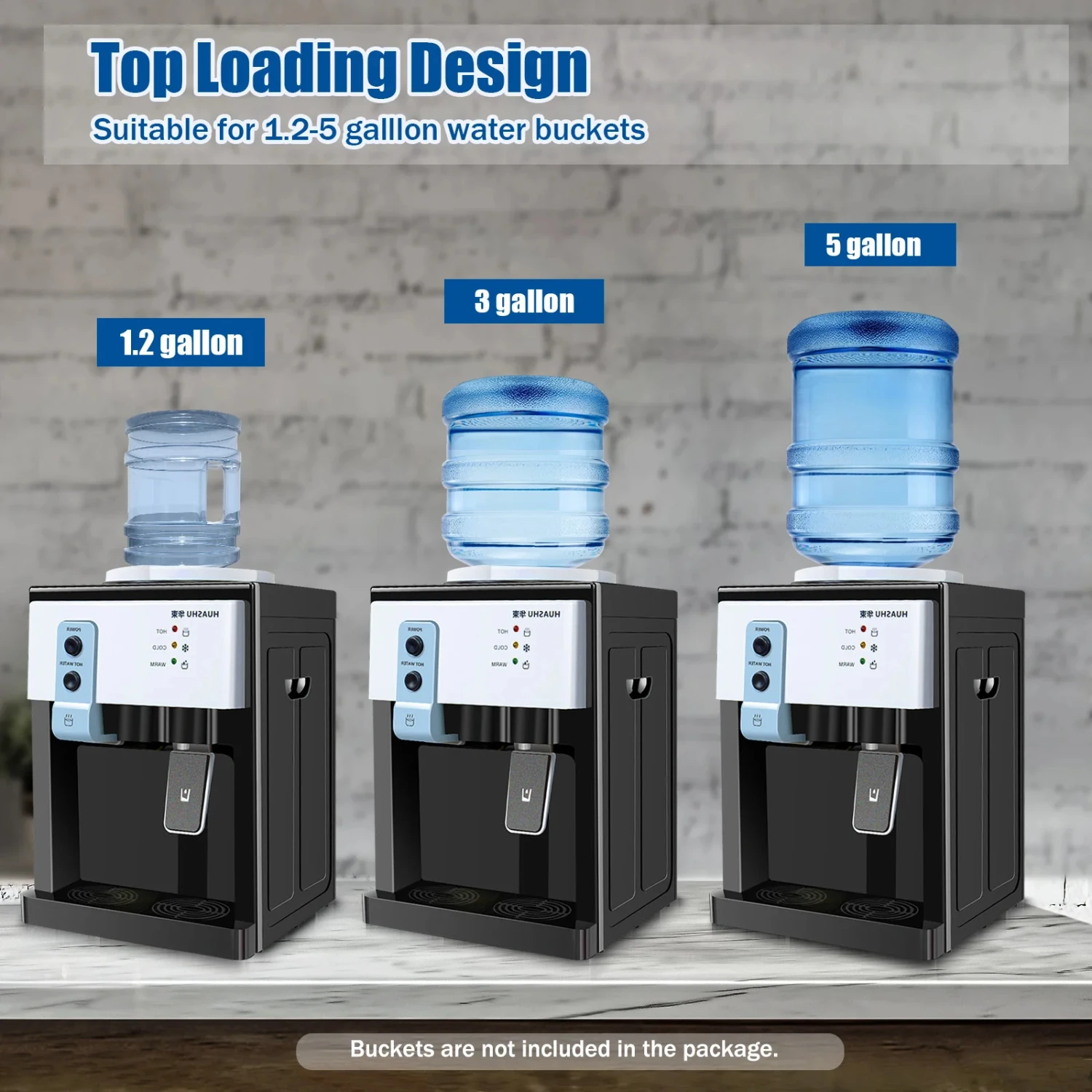 Premium Top Loading Hot and Cold Water Cooler Dispenser for 1.2/3 or 5 Gallon Jugs - Ideal for Homes and Kitchens with Counterto