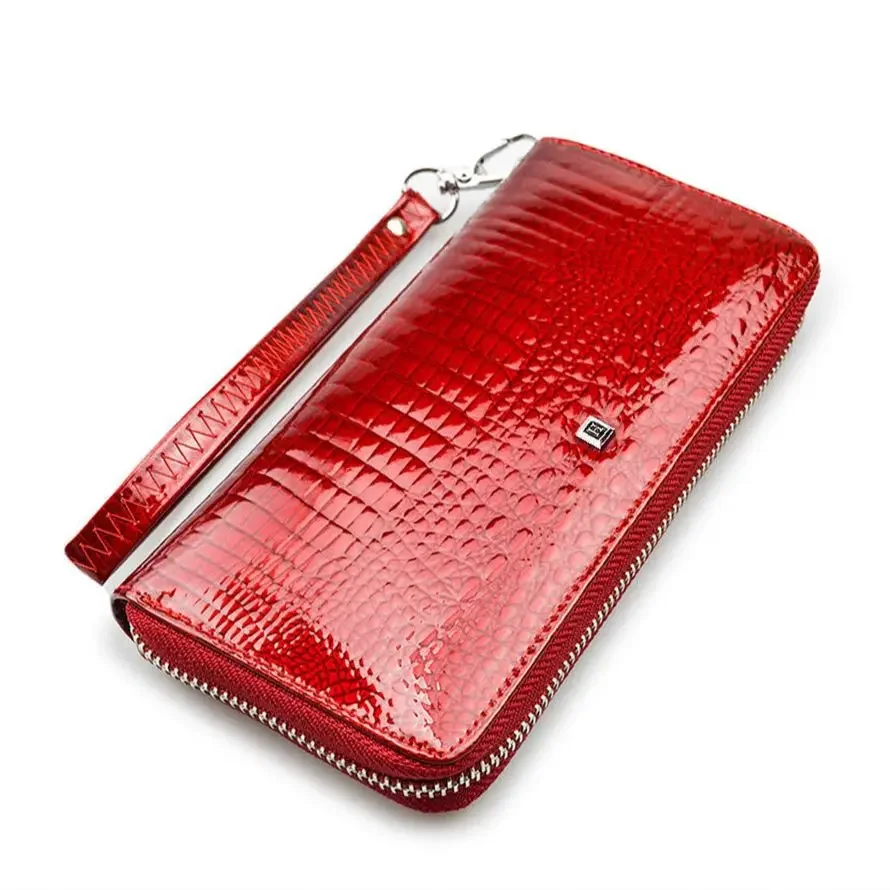 

New European and American ladies' leather wallet single zipper fashionable crocodile pattern classic mobile phone bag