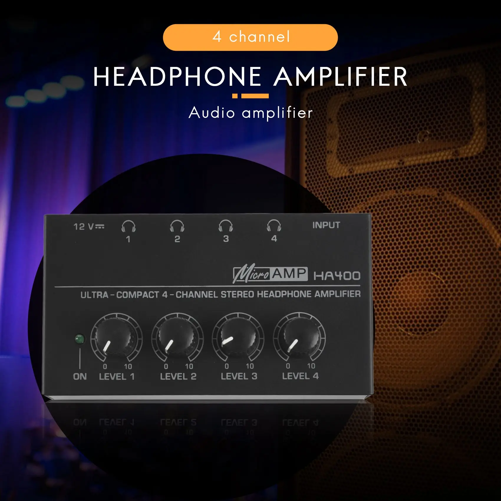 Eu Plug Ha400 4 Channel Headphone Amplifier With Power Adapter Black