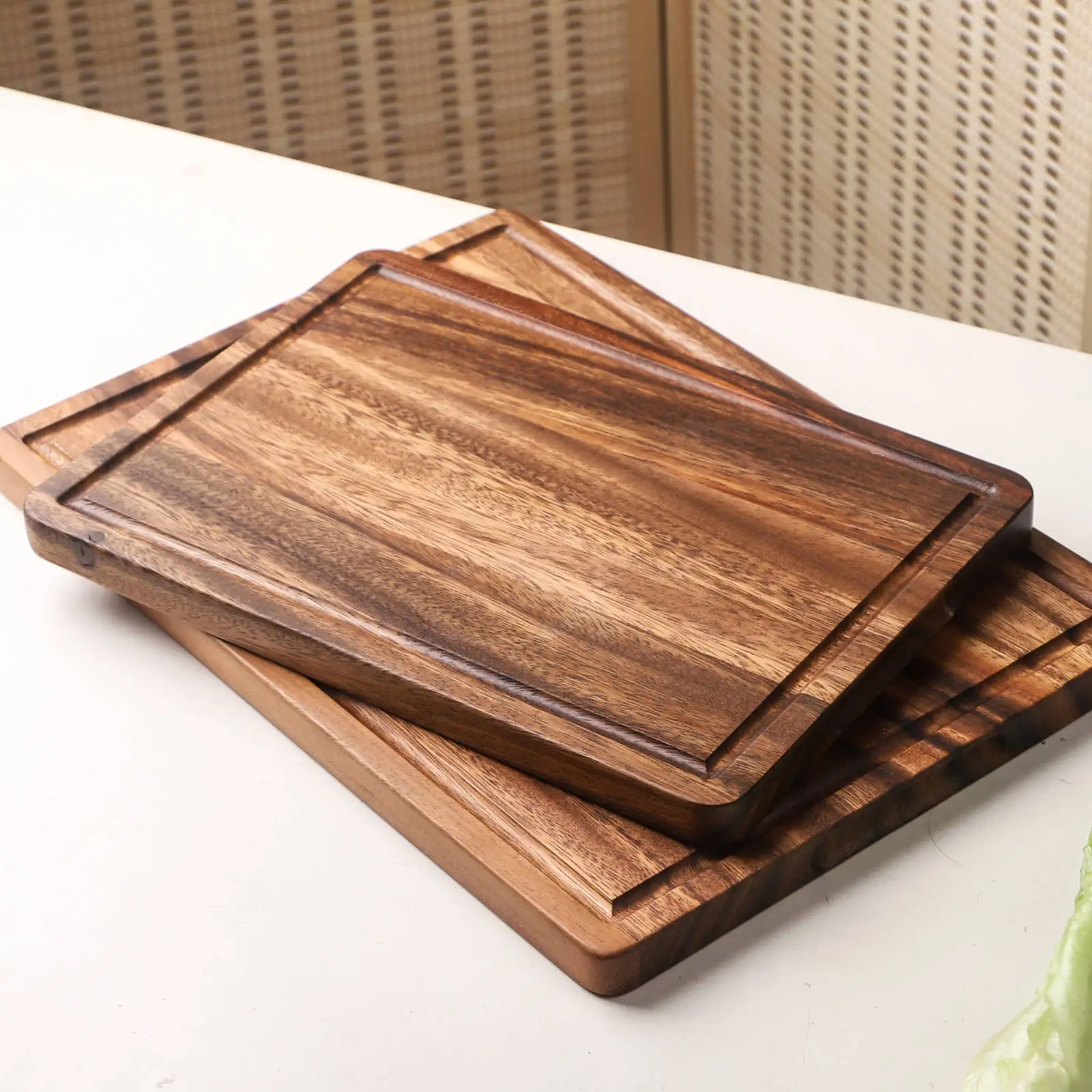 

Acacia Large Wood Cutting Board With Storage Containers For Kitchen Clip Solid Wooden Slotted Chopping Plate